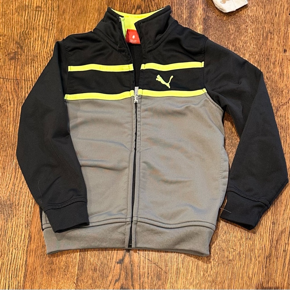 3T Puma Black and Gray Track Jacket with Neon Accents